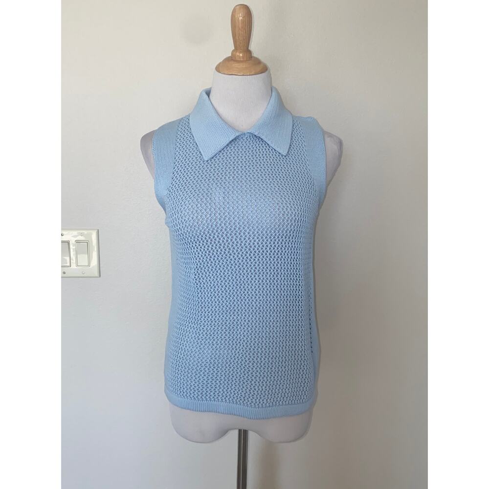 LEMME Made in Italy Sleeveless Sweater Blouse Blue Open Knit Size Small